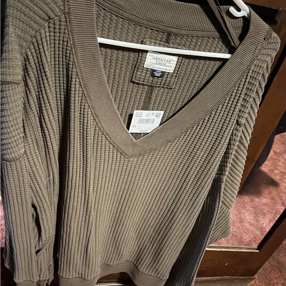 American Eagle Outfitters Brown V-Neck Sweatshirt